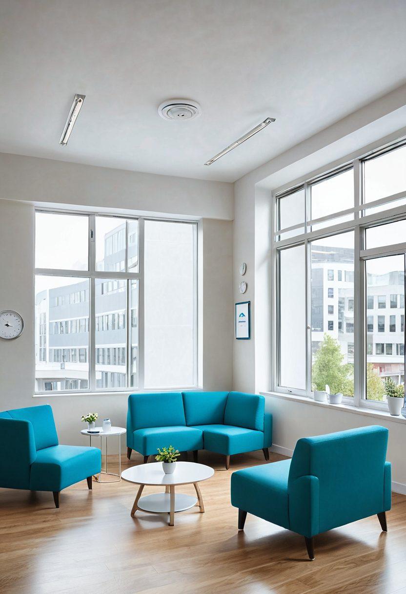A harmonious scene depicting a diverse team of healthcare professionals collaborating with patients in a warm, welcoming clinic. Showcase a blend of compassionate interactions, with charts and insurance documents subtly in the background. Include elements symbolizing balance, such as scales or yin-yang motifs, to represent the union of care and insurance. Bright natural light filtering in through windows, emphasizing warmth and trust. vibrant colors. super-realistic.